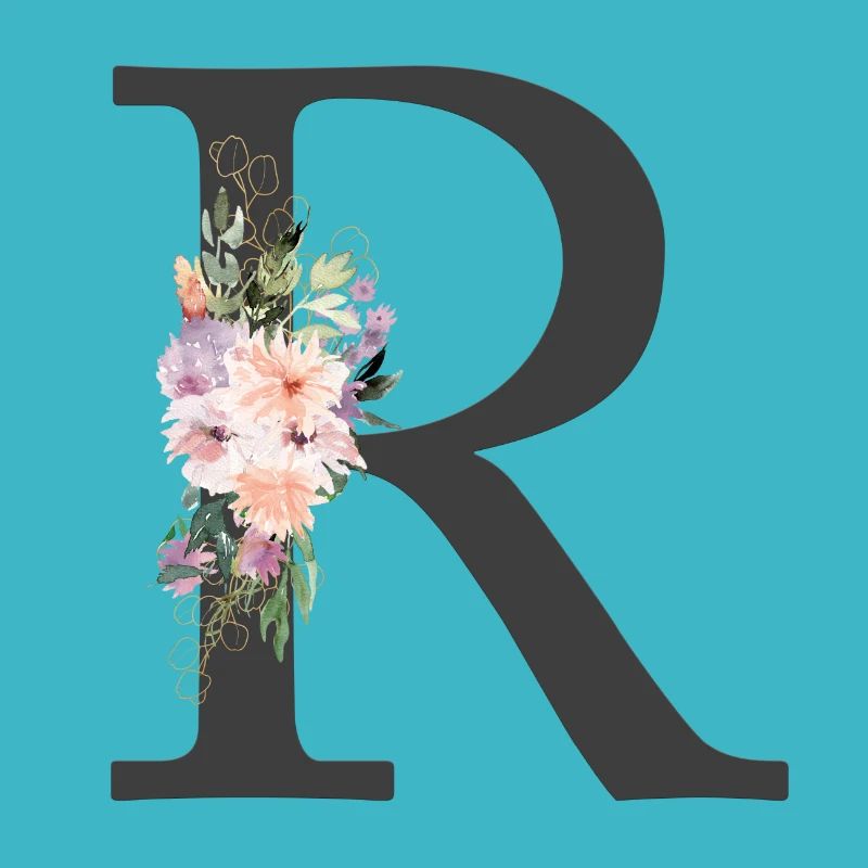 Letter R, Monogram, Flowers