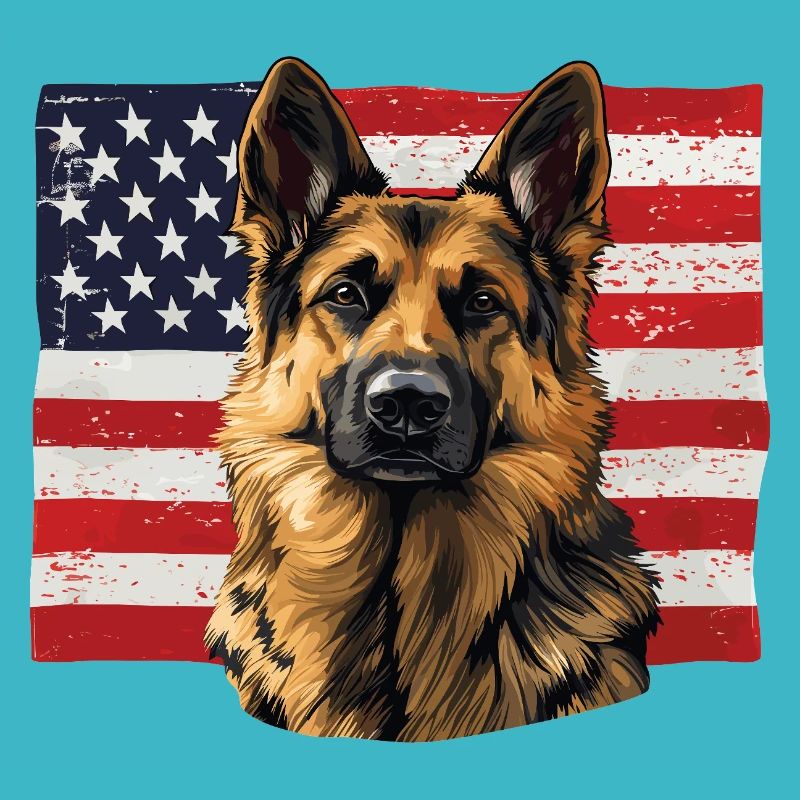German Shepherd with USA Flag
