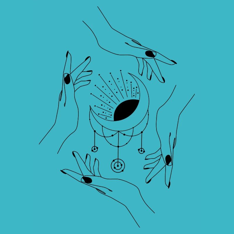 Magical Hands Symbols Hand with Moon and Sun