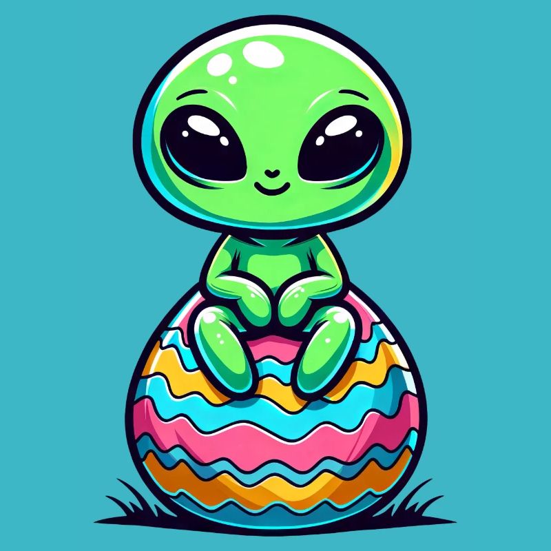 Cute Alien on Colorful Easter Egg