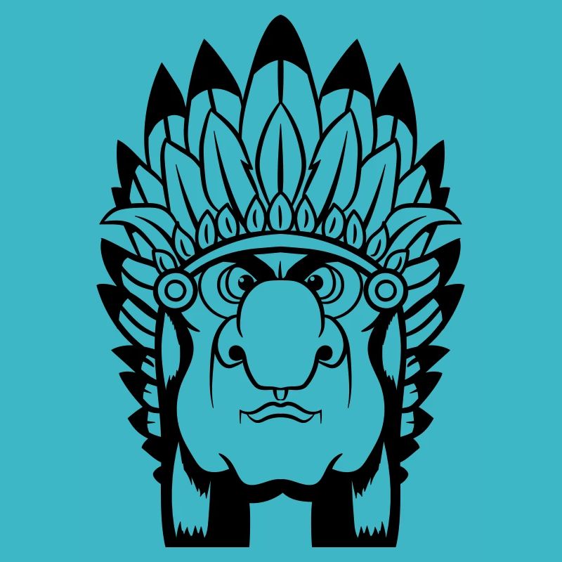 Grim Indian chief with feather headdress comic