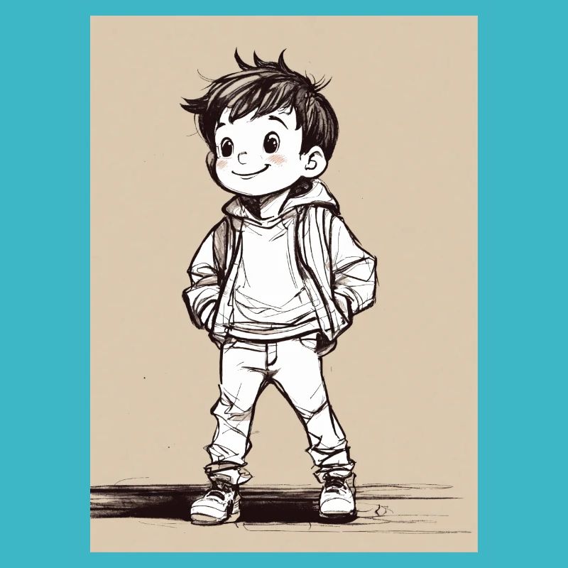 A young boy wearing pants and a jacket.