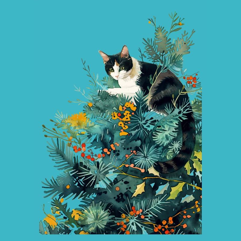 Katze am Weihnachtsbaum