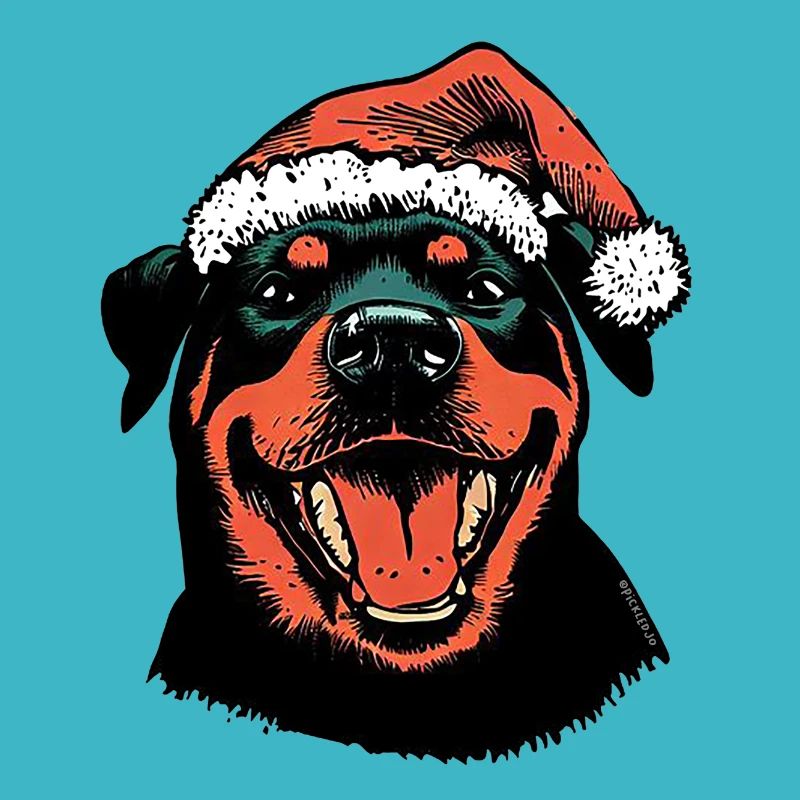 Rottweiler avec un bonnet de Père Noël