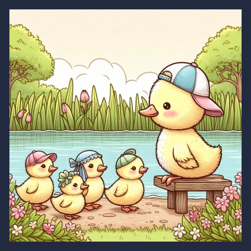Famille de canards mignons à l’étang