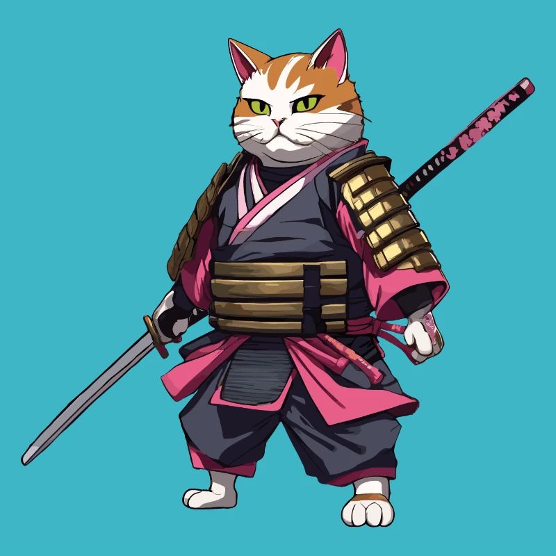 Chat samouraï & fleurs de cerisier #3