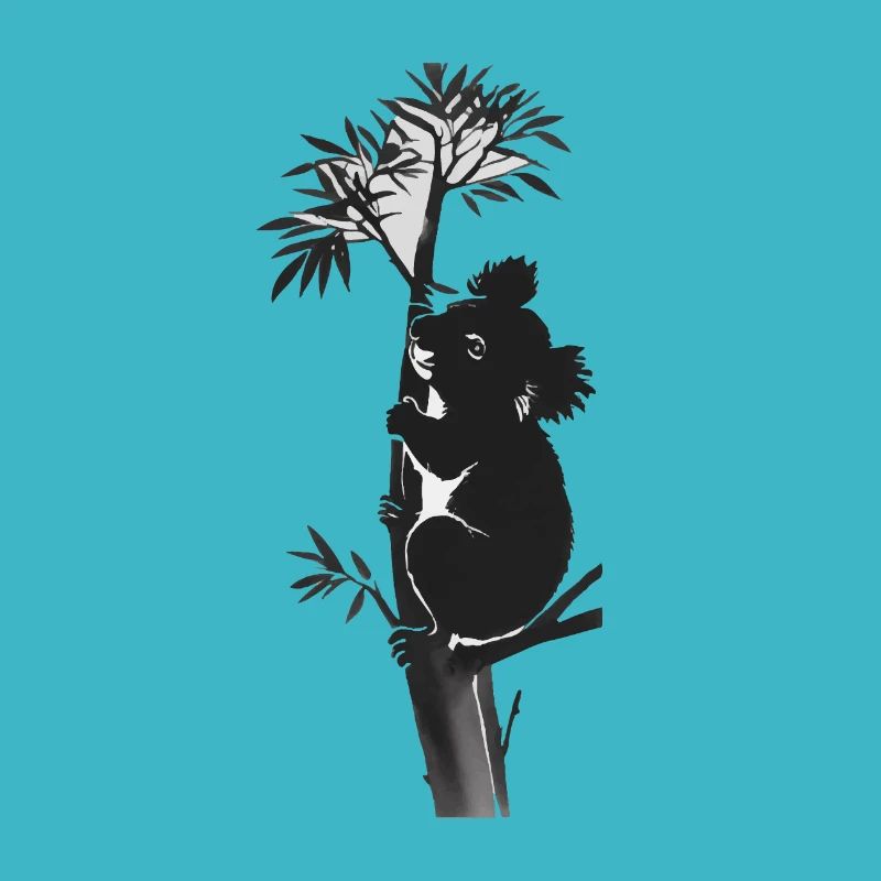 Silhouette of a koala leaning against a tree