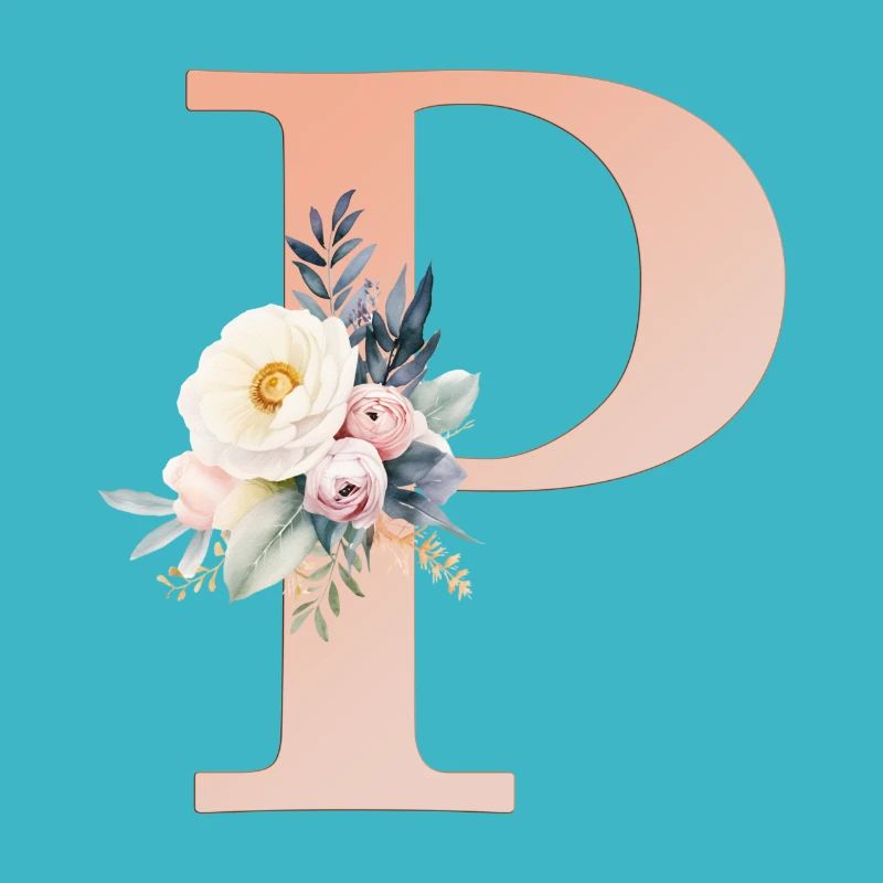 P Monogram, Floral, Boho