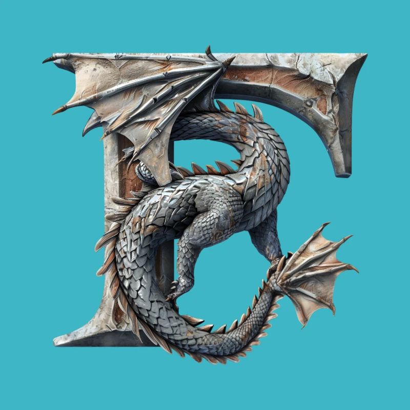 Lettre « F » en forme de dragon.