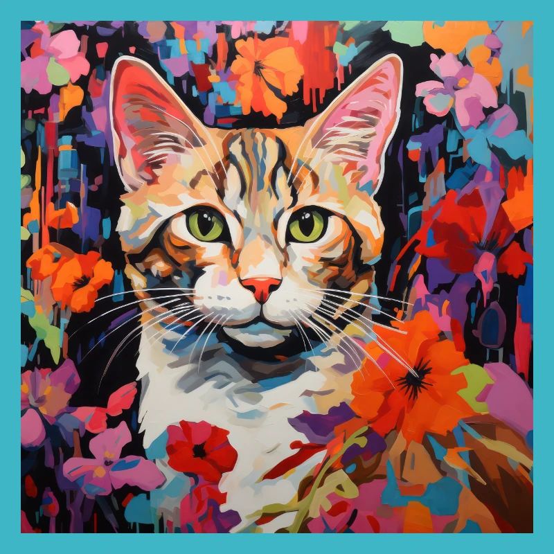 chat, motif de chat, fleurs, cadeau, idée cadeau