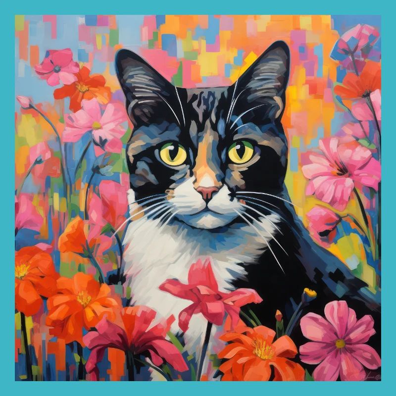 chat, motif de chat, fleurs, cadeau, idée cadeau