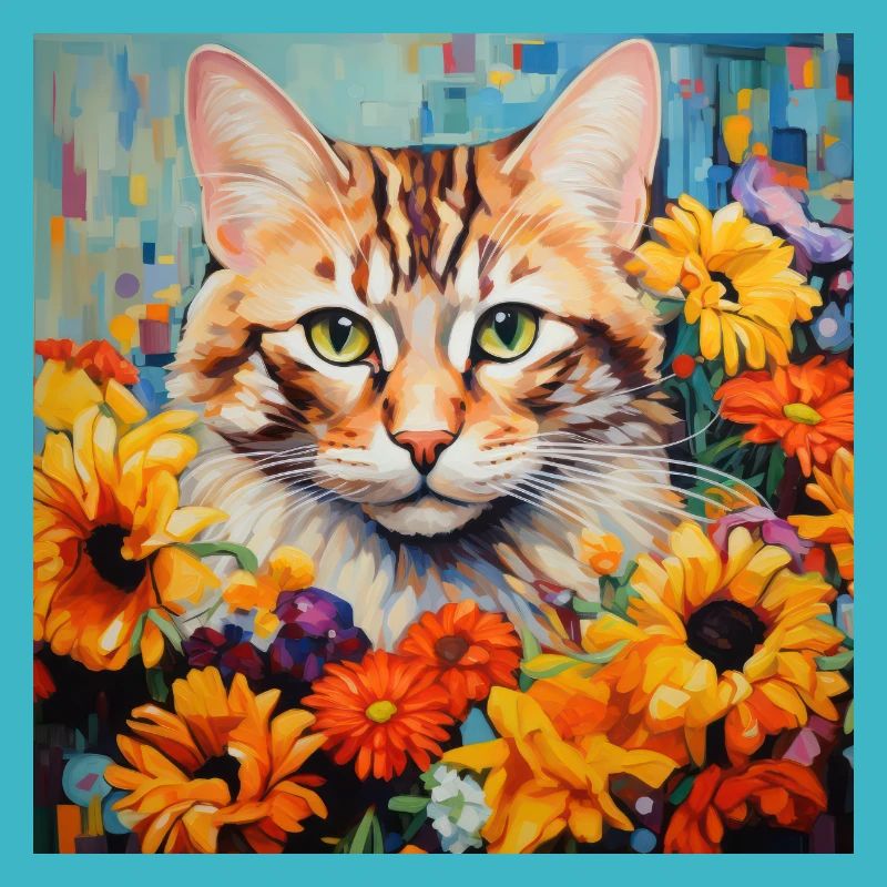 chat, motif de chat, fleurs, cadeau, idée cadeau
