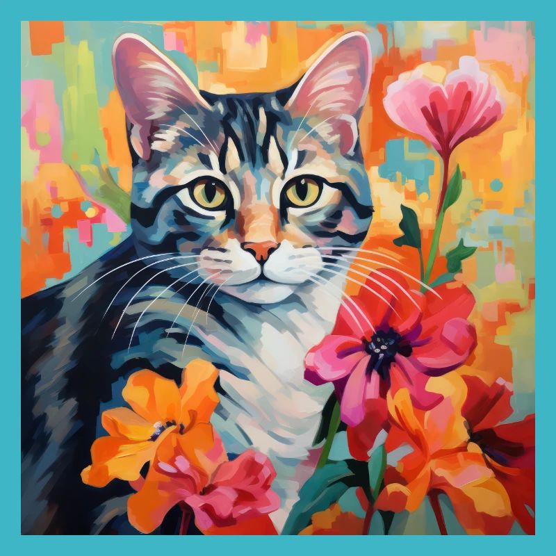 chat, motif de chat, fleurs, cadeau, idée cadeau