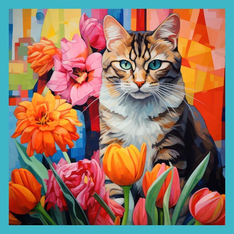 chat, motif de chat, fleurs, cadeau, idée cadeau
