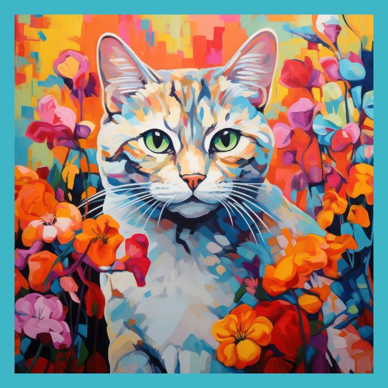 chat, motif de chat, fleurs, cadeau, idée cadeau
