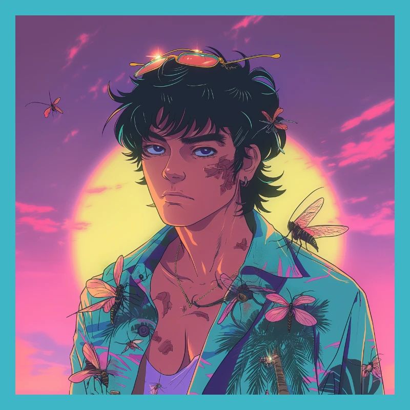 Années 80 Anime Guy Calmant Impression de mode de haute qualité