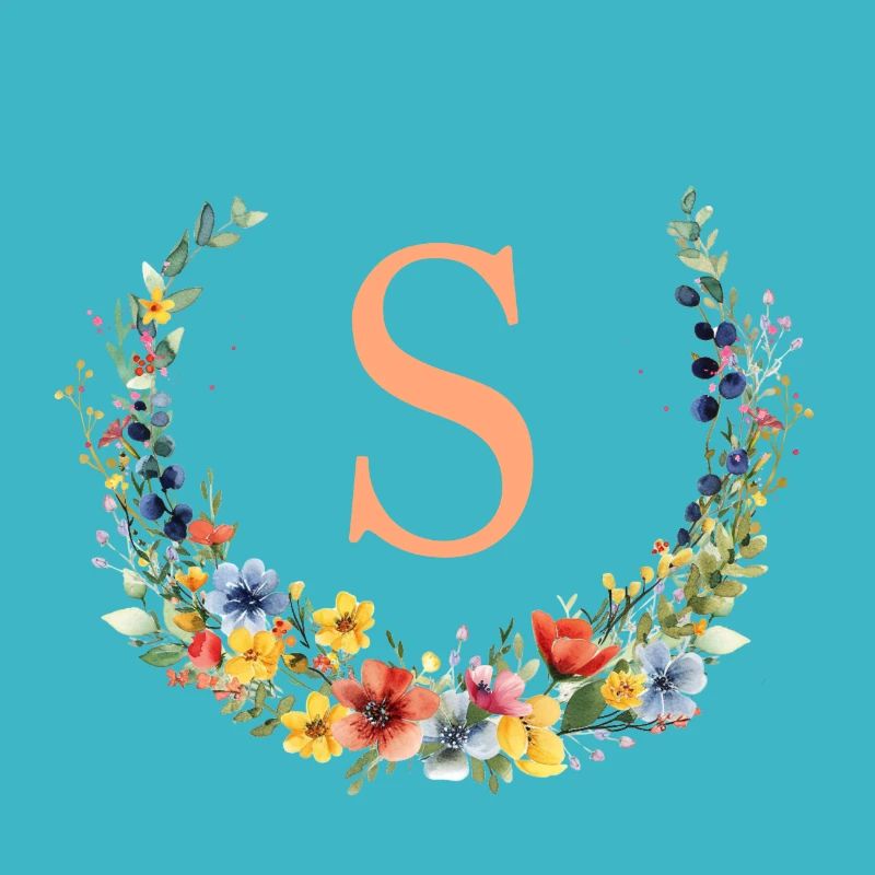 S Monogram Floral, Floral Wreath, Personalizable