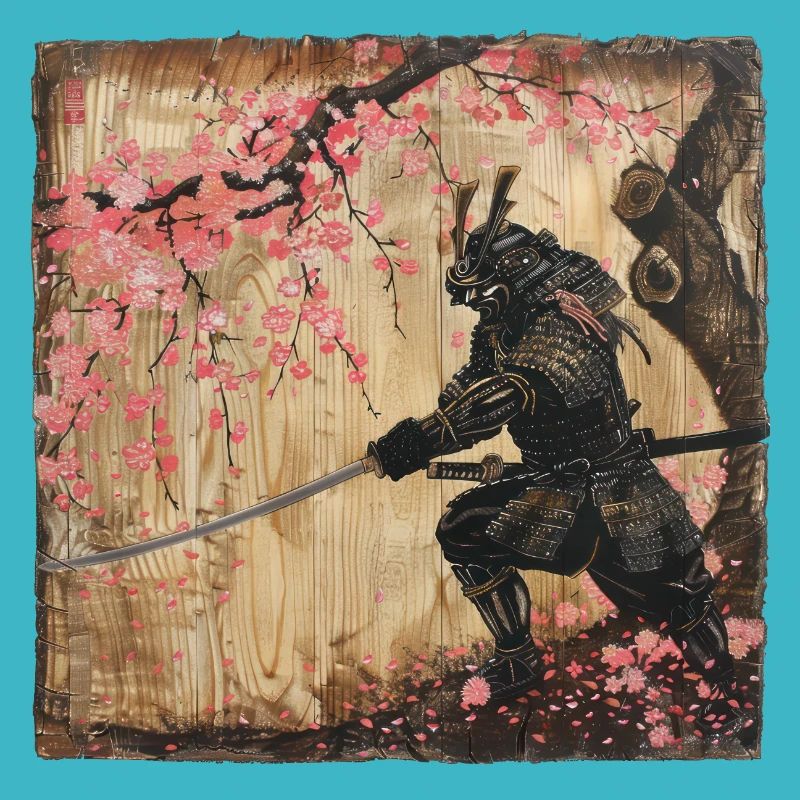 Japanese Samurai Cherry Blossom Art Ukiyo-E