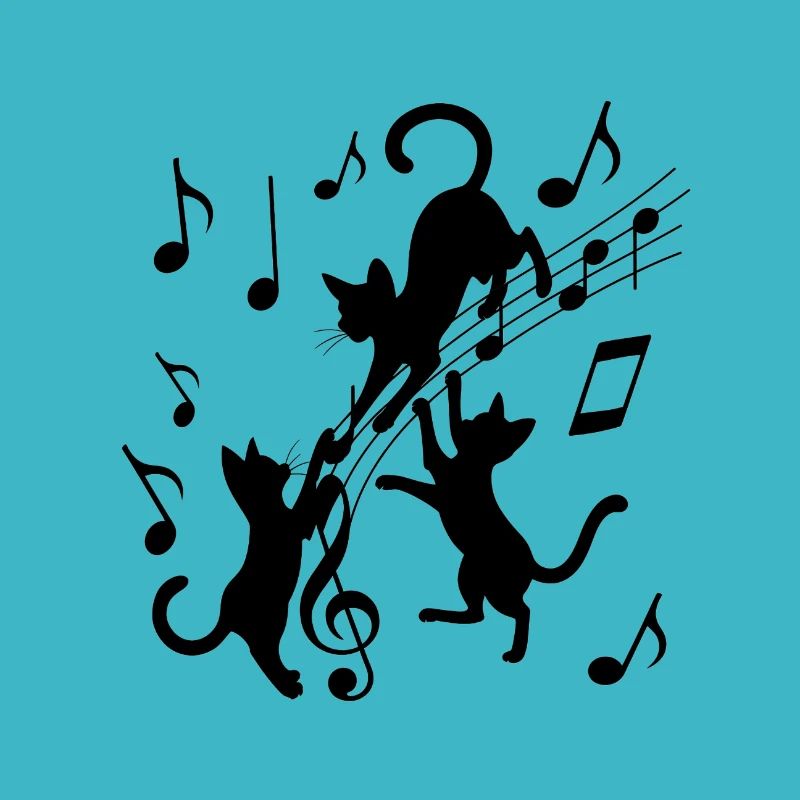 Motif chats noirs jouant avec note de musique