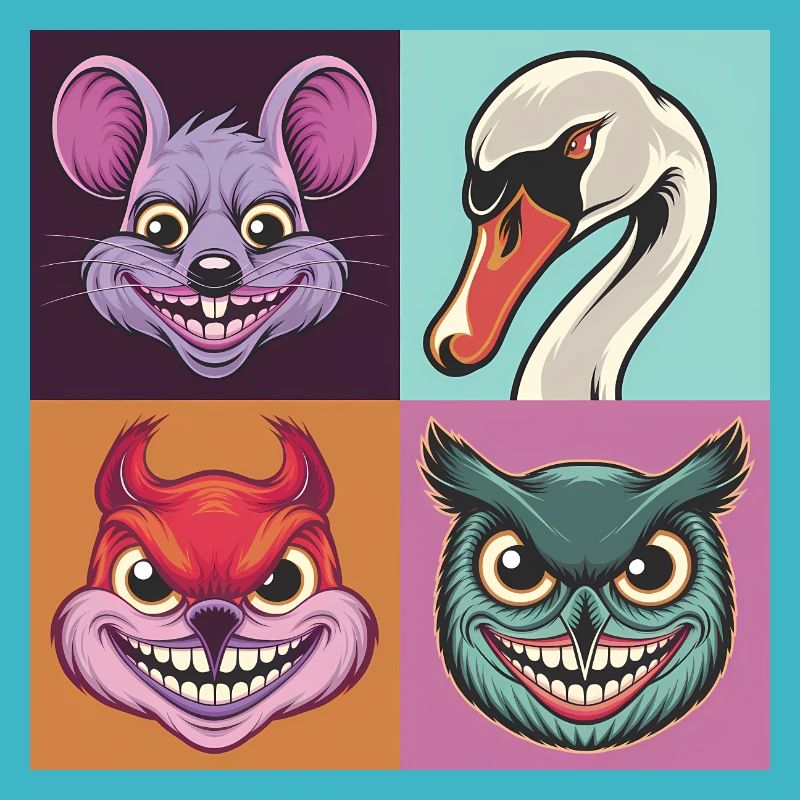 Pop Art Swan Mouse Squirrel Owl Smile