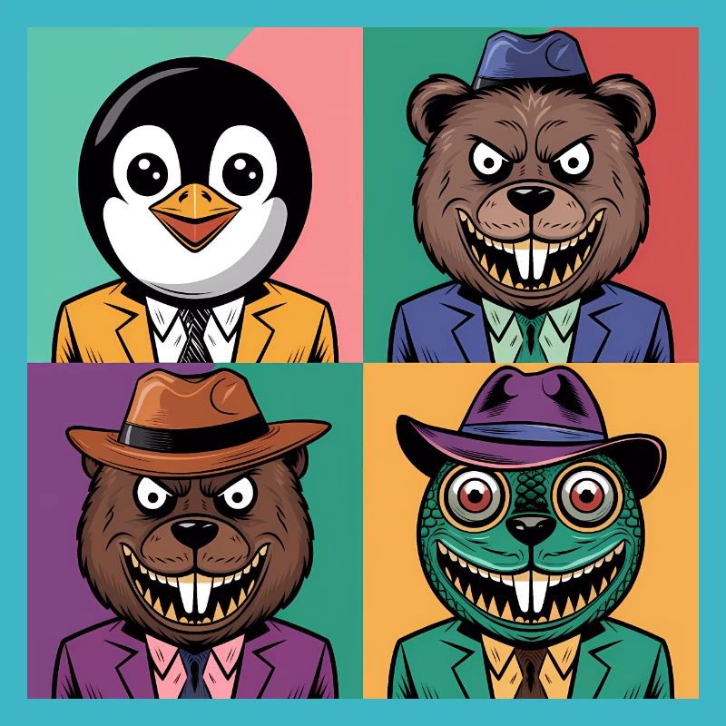 Pop Art Cool Penguin Bear Beaver Salamander Colorful