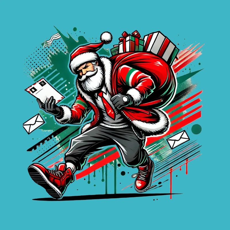 Weihnachtsmann als Postbote im Stress