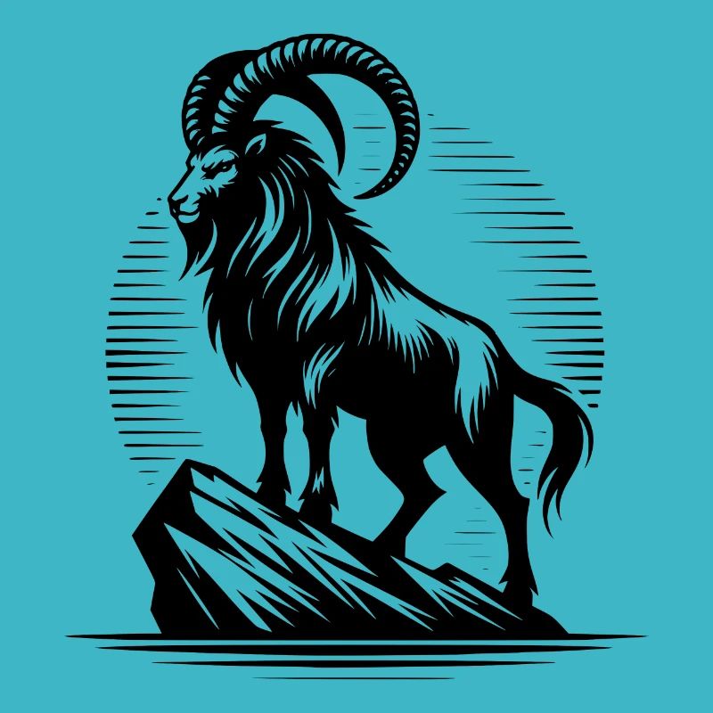 Grimmiger Steinbock mit gewaltigen Hörnern