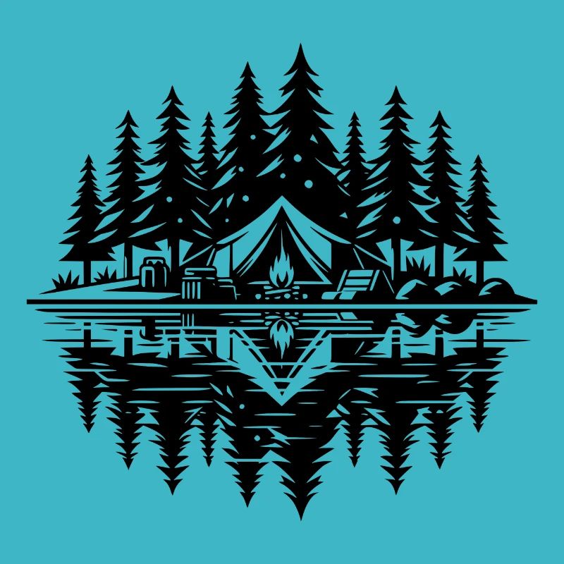 Lagerfeuer am See Camping im Wald