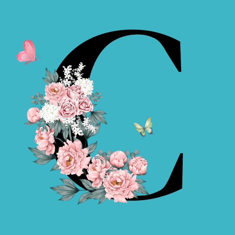 Lettre c fleurs rose