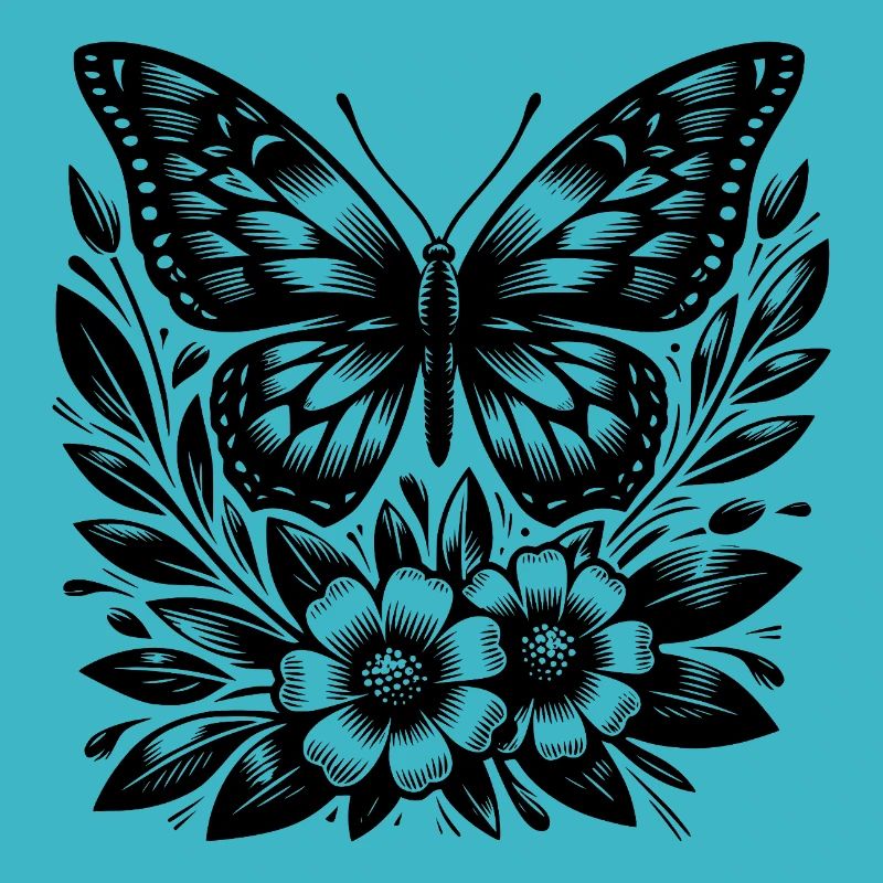 Papillon élégant avec des fleurs de tatouage