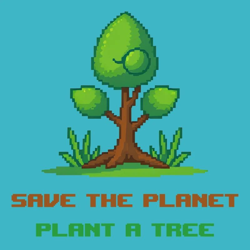Pixel-Art-Baum "Rette den Planeten, pflanze einen Baum"