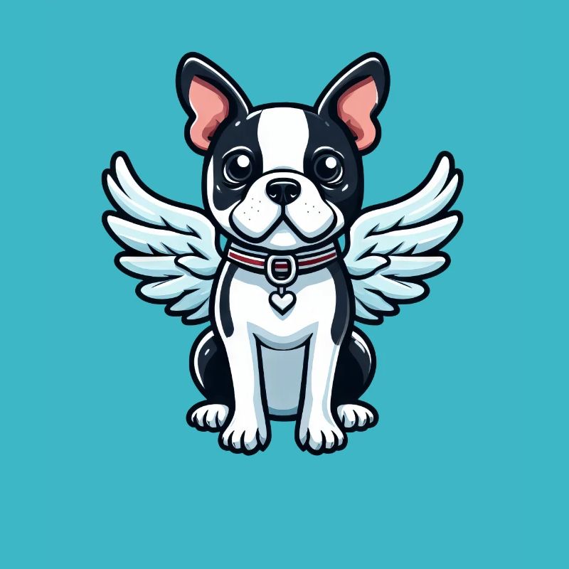 Cute Boston Terrier Angel in Comic Style