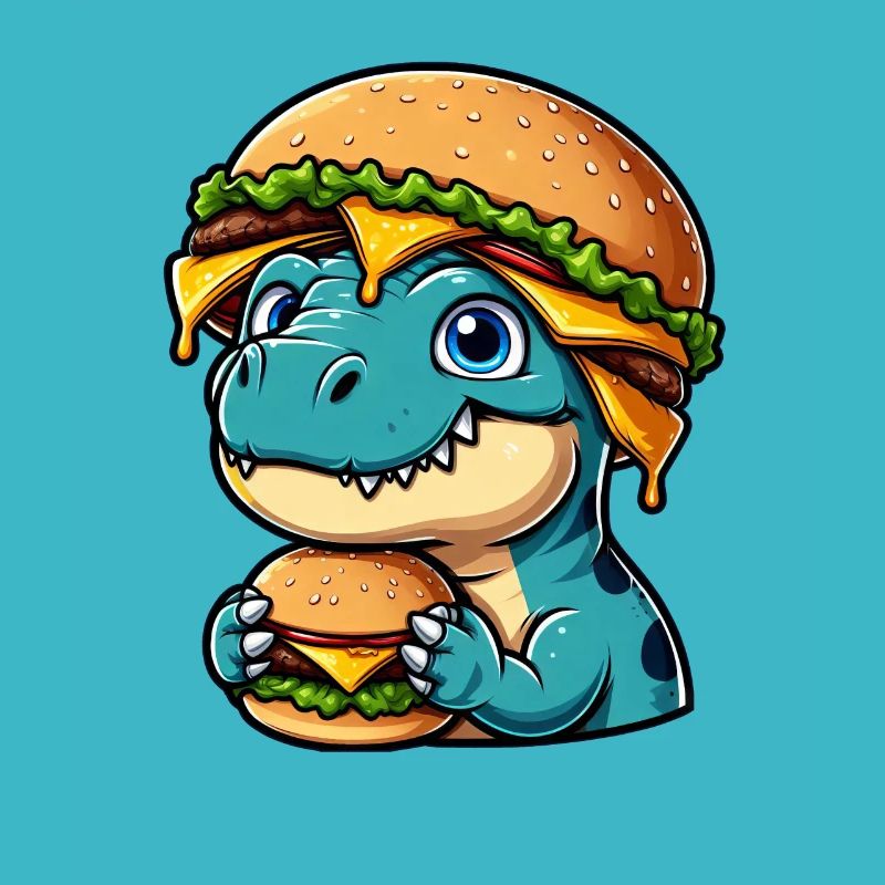 Satisfied Dino T-Rex with Hamburger Cheeseburger