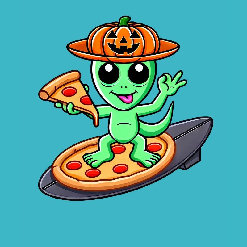 Halloween Alien Surfer Pizza Dessin animé