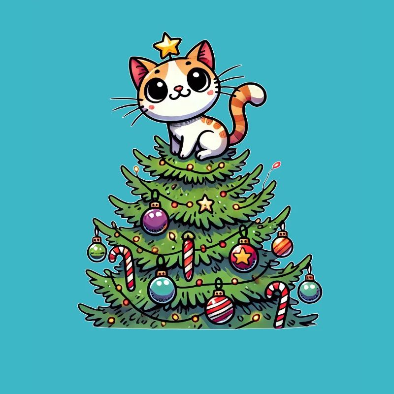 Funny Cat Christmas Tree Whimsical