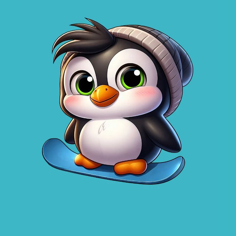 Drôle pingouin snowboard aventurier