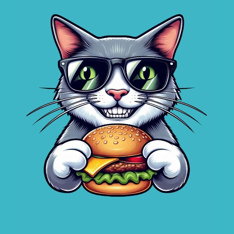 Chat Nerd Cool avec Hamburger Kater Cheeseburger