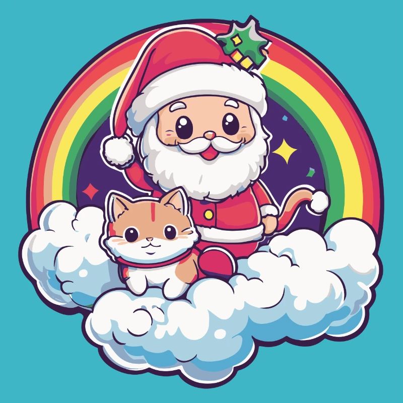 Chat Père Noël Arc-en-ciel