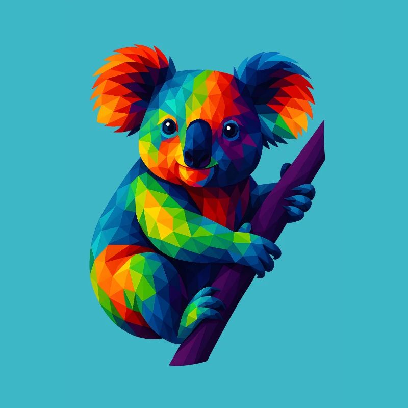 Animaux polygonaux de style WPAP - Koala Ours suspendu à la branche