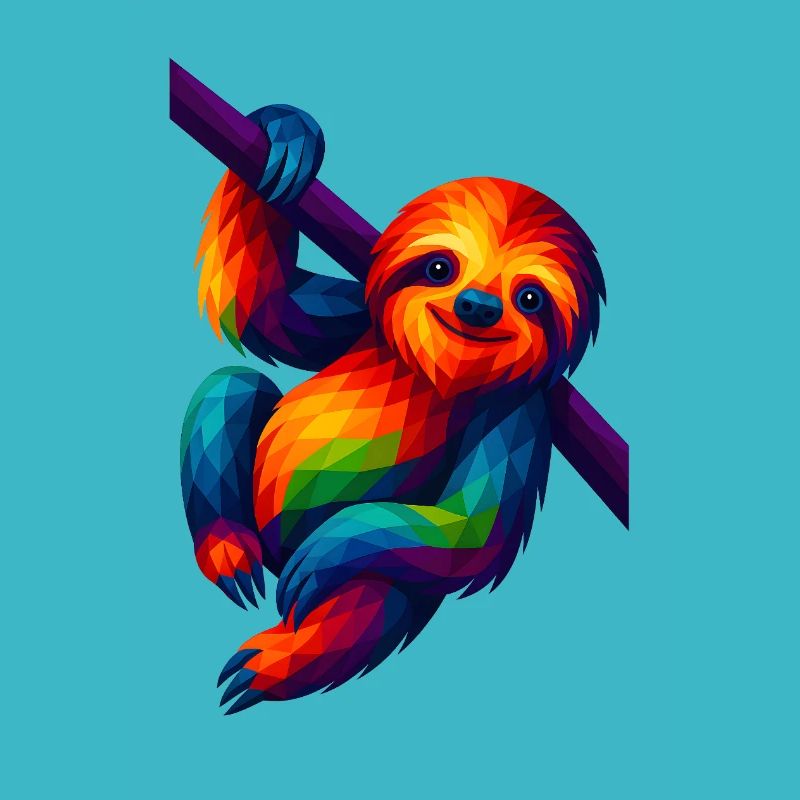 WPAP Style Polygon Animals - Sloth Hanging from Branch