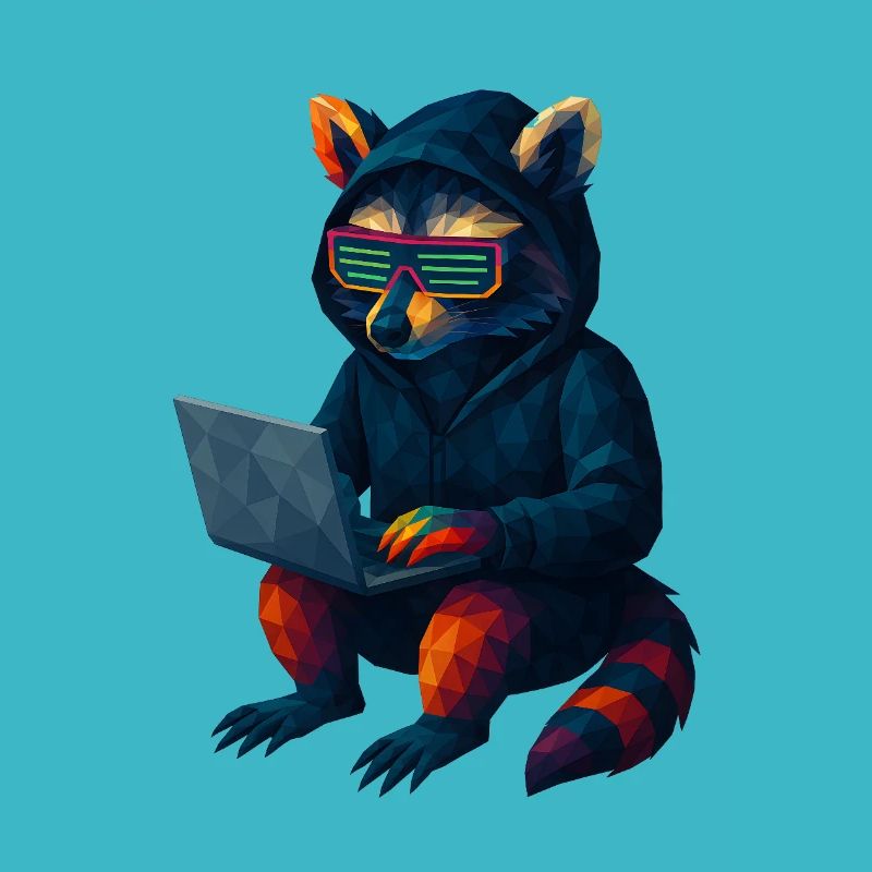WPAP Stil Tiere - Techno Waschbär mit Hoody