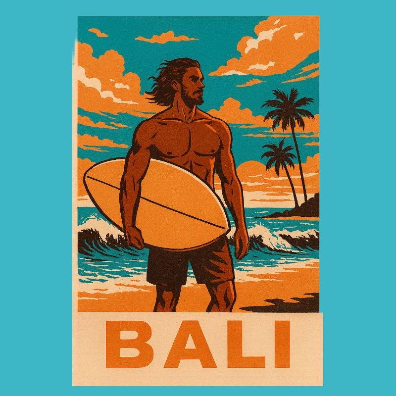 Surfers on Bali Beach Sunset