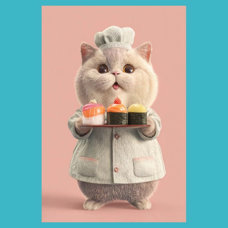 Pastel Sushi Chef Cat