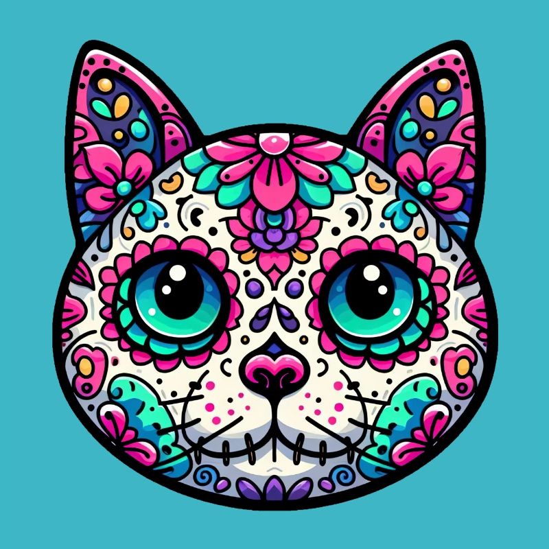 Colorful Cat Sugar Skull