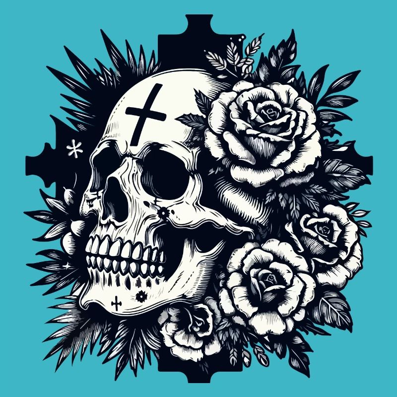 Skull among roses