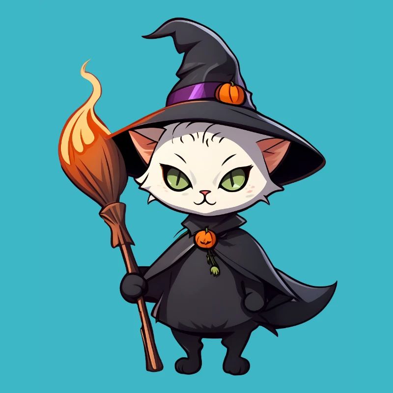 Niedliche Halloween Katze mit Hexenhut.