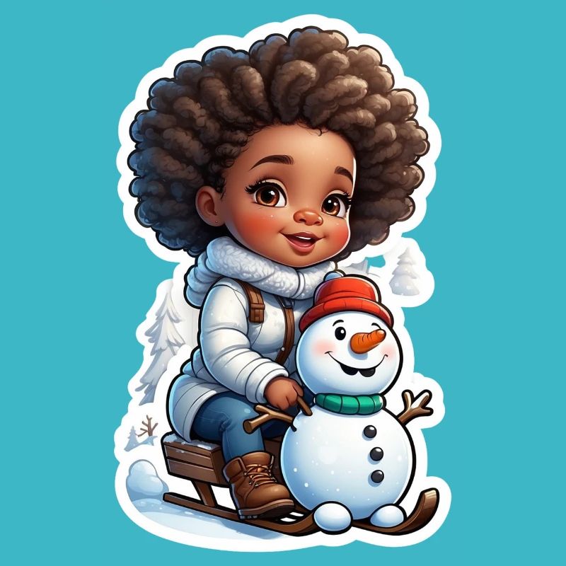 Kind mit Schneemann auf dem Schlitten
