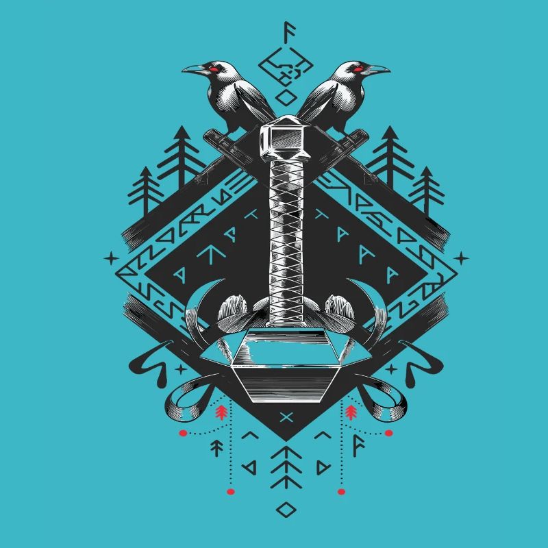 Wikinger Tribal Axt Runen Kunst mit Raben und