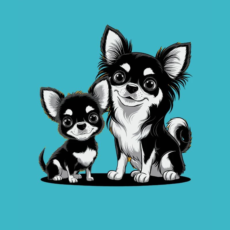 Chiwawa Love : Mère et chiot en noir et blanc