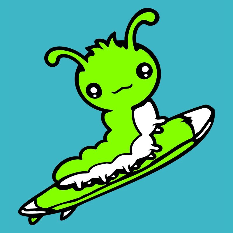 Caterpillar Surfer Surfing Surfboard Sea Waves Riding